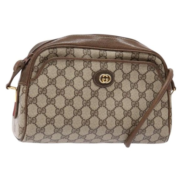 GUCCI GG Supreme Web Sherry Line Shoulder Bag PVC Beige Gold Auth sw1153 - Picture 1 of 16